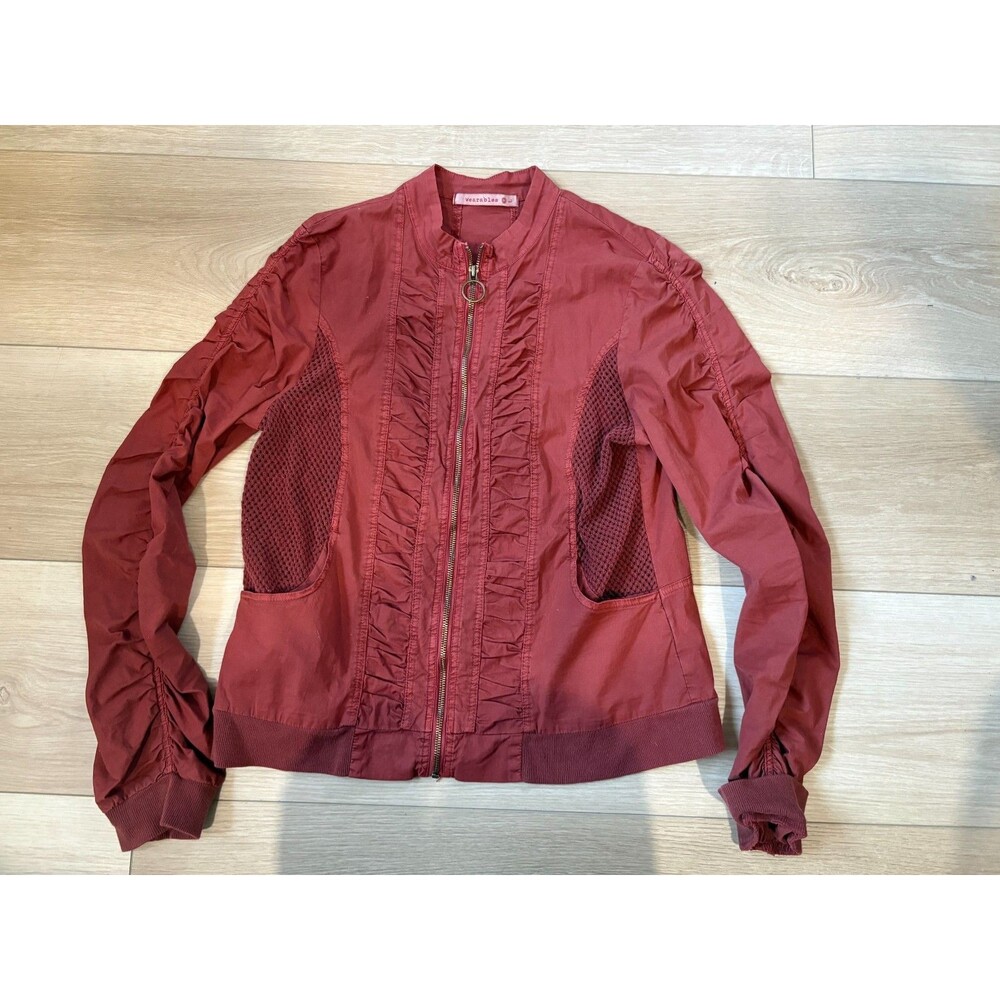 Wearables by Effie’s Heart Jacket Women’s Large Red Ruffle Mesh Detail Full Zip